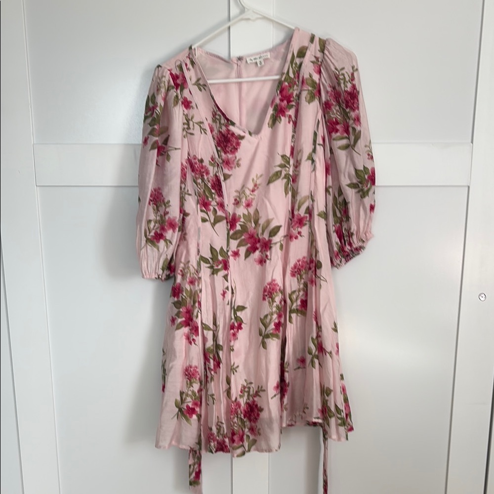 Floral Pink Dress with Puff Sleeves